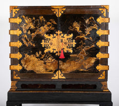 17th Century Japanese Gilt & Black Lacquer Cabinet for Export on Later Stand
