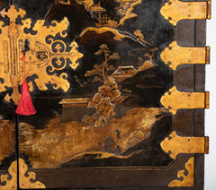 17th Century Japanese Gilt & Black Lacquer Cabinet for Export on Later Stand