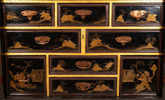 17th Century Japanese Gilt & Black Lacquer Cabinet for Export on Later Stand