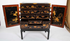 17th Century Japanese Gilt & Black Lacquer Cabinet for Export on Later Stand