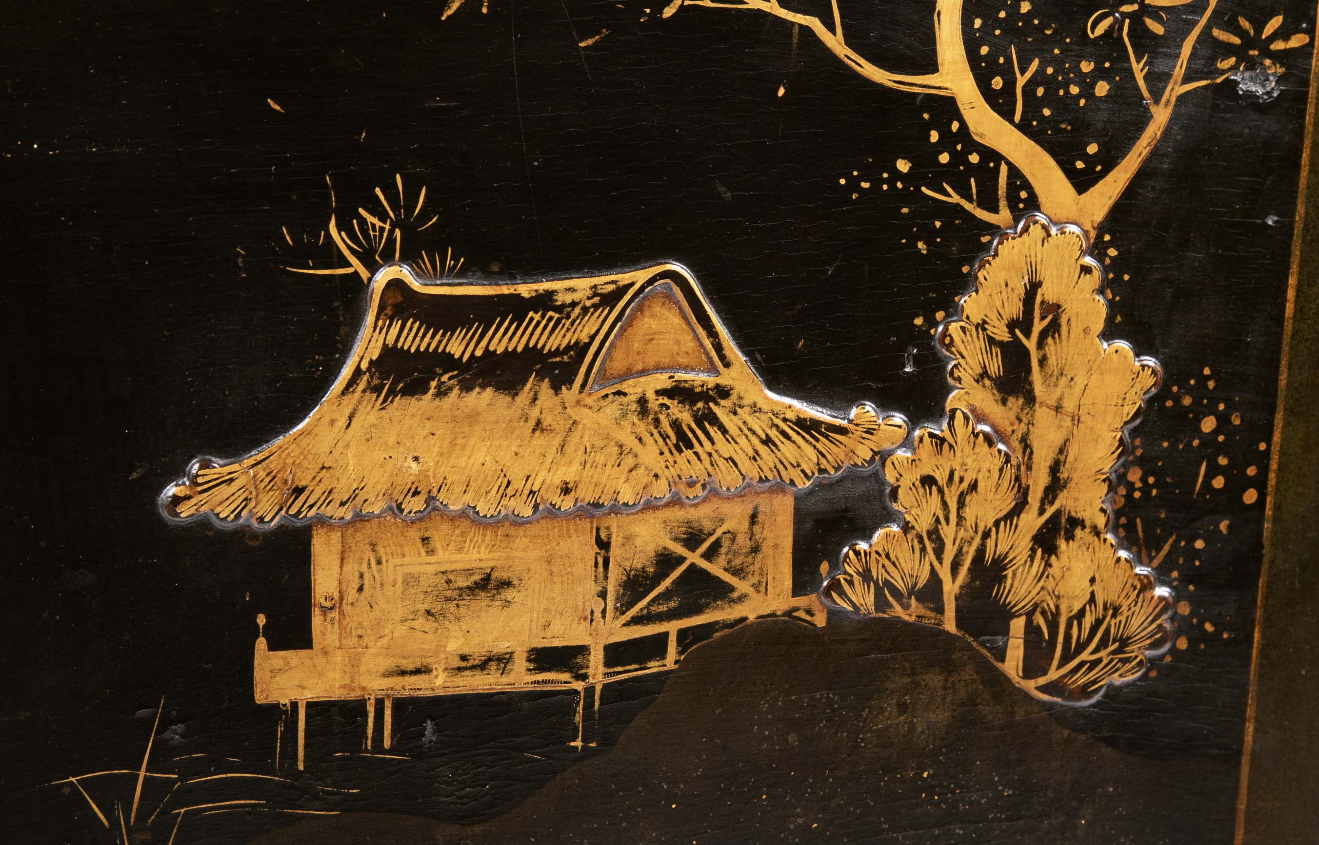 17th Century Japanese Gilt & Black Lacquer Cabinet for Export on Later Stand