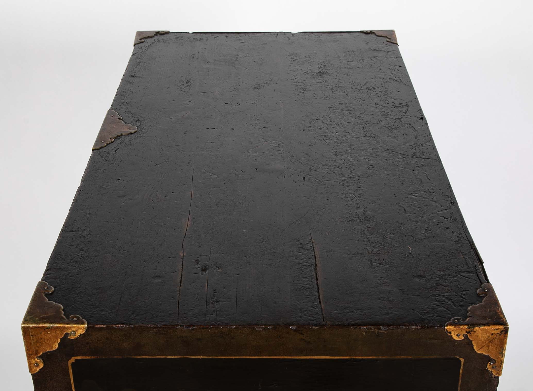 17th Century Japanese Gilt & Black Lacquer Cabinet for Export on Later Stand