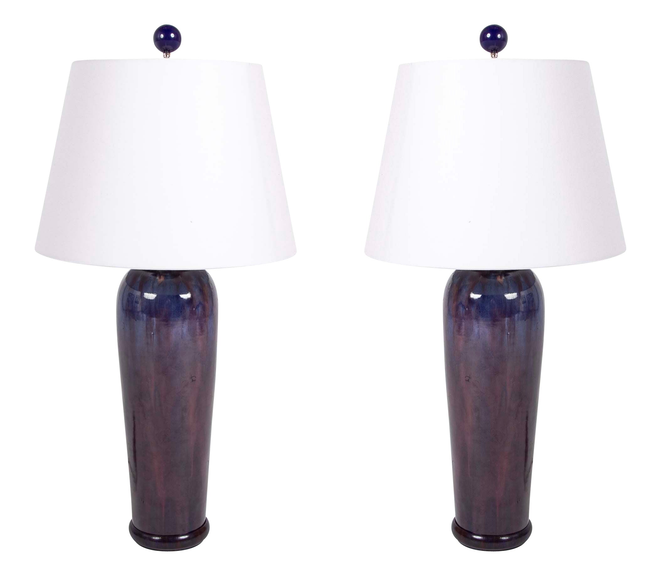 Pair of Chinese Blue Flambe Fulper Vases now Lamps