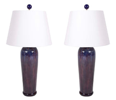 Pair of Chinese Blue Flambe Fulper Vases now Lamps