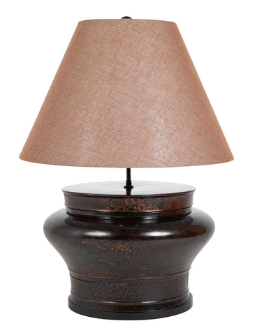 Large Chinese Round Lacquered Container as Lamp