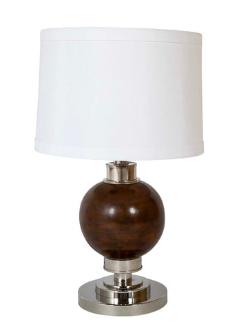 A French Turned Wood Sphere on Metal Base as a Lamp