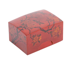 Covered Red Lacquer Box with Bird Flying Among Blossoming Flowers