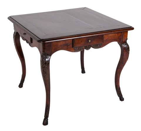 Louis XV Games Table with Four Drawers in Walnut with Cabriole Covered Legs