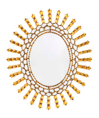A Sunburst Oval Mirror with Leaf Forms on Rays