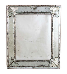 Mirror Bordered Glass Mirror with Fleur de Lis Decor