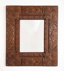 Tramp Art Mirror Frame of Chip Cut and Varnished Cardboard