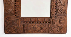 Tramp Art Mirror Frame of Chip Cut and Varnished Cardboard