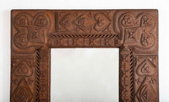 Tramp Art Mirror Frame of Chip Cut and Varnished Cardboard