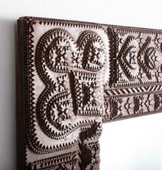 Tramp Art Mirror Frame of Chip Cut and Varnished Cardboard
