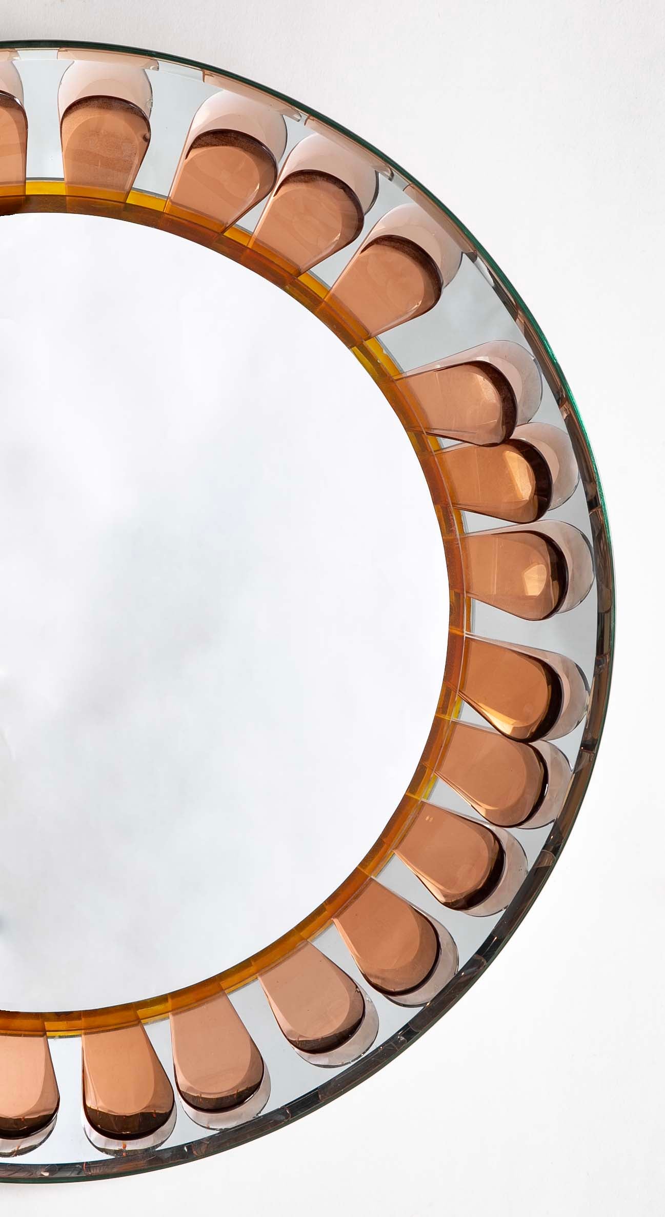 A Round Mirror with Painted Metal Petal Decor by Max Ingrand