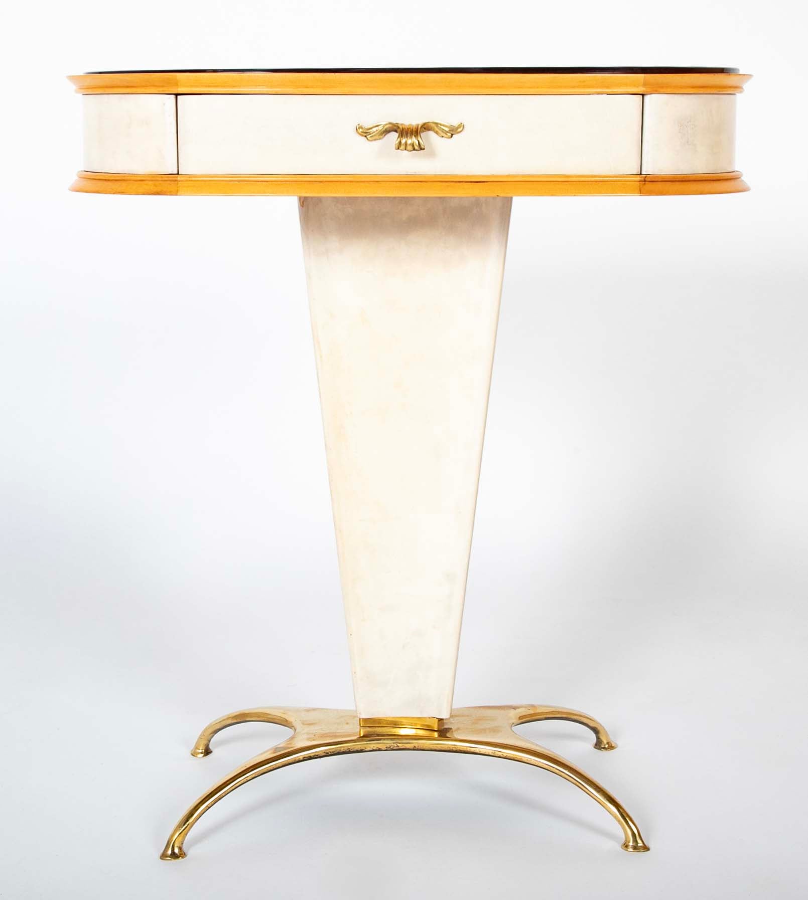 Pair of Italian Mid-Century Parchment & Brass End Tables