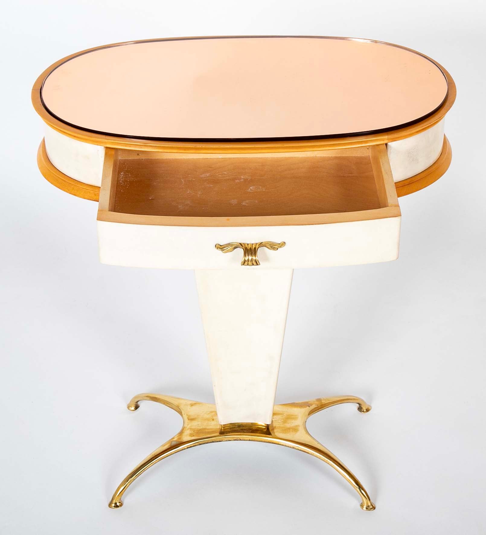 Pair of Italian Mid-Century Parchment & Brass End Tables