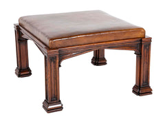 English Oak Bench with Leather Seat After A.W.N. Pugin