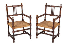 Pair of Turned Wood Arm Chairs In The Manner of Charles Dudouyt