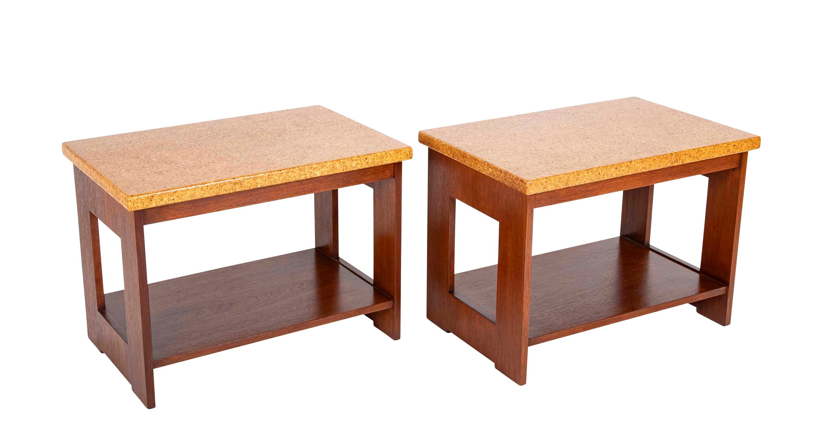 Pair of Mid-Century Cork Clad Top Side Tables by Paul Frankl