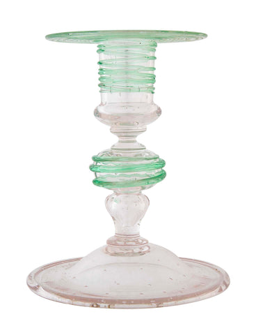 Pair of Green Threaded Glass Candlesticks by Steuben/H.C Frey & Co.