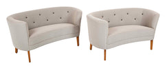 Pair of Mid-Century Danish Upholstered Loveseats on Stained Beech Legs
