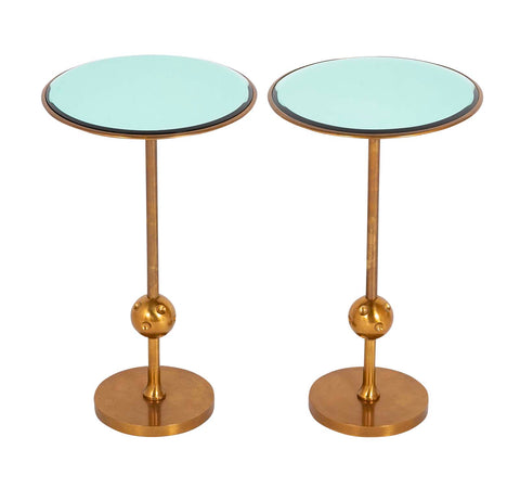 Osvaldo Borsani "Model TI" Colored Mirror Top Round Brass Side Tables