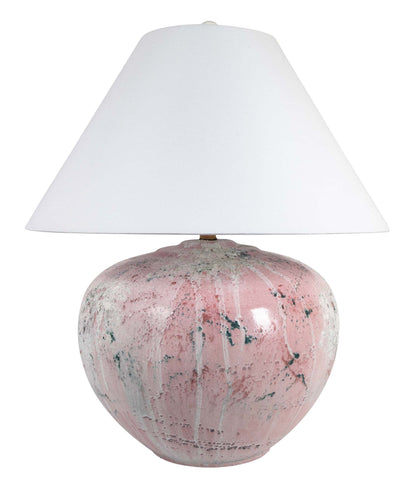 Large Variegated Pink Glazed Ceramic Lamp