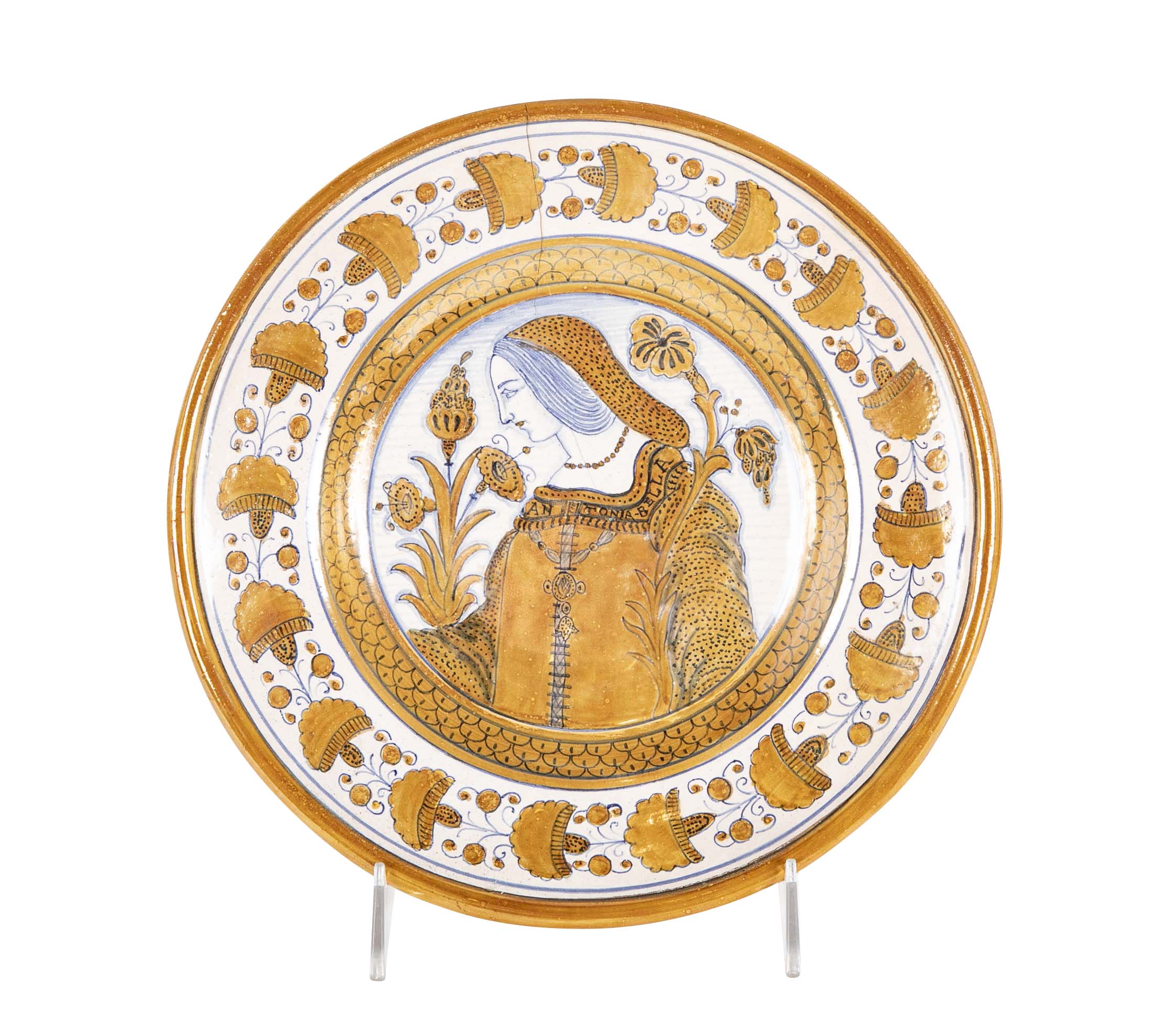 Deruta Reproduction "Bella Donna" Style Plate with Figure in Loose Blouse
