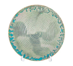 Pewabic Pottery Charger with Iridescent Aqua Glazed Rim
