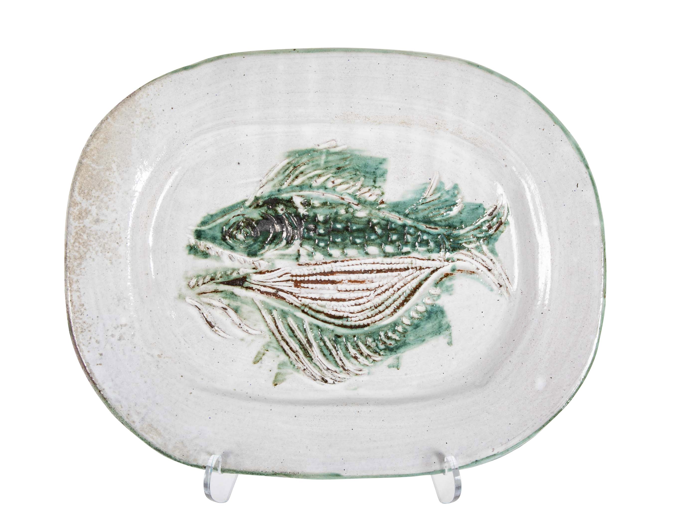 Ceramic Platter with Fish in Center by Albert Thiry, Vallauris France