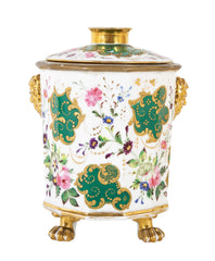 A Paris Porcelain Bulb Pot with Satyr Head Handles & Floral Decor