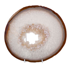 Predominantly White Polished Agate Slice on Stand