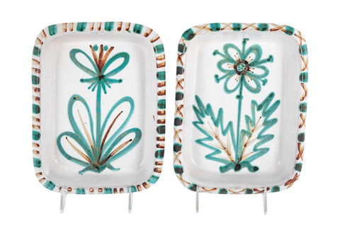 Pair of Ceramic Dishes with Center Flower on White by Robert Picault