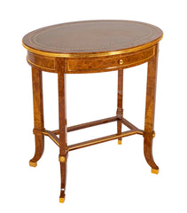 De Coene Freres Burlwood Occasional Table with Leather Top