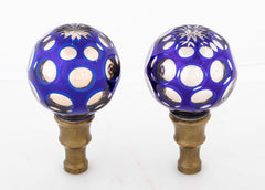 Pair of Blown Cobalt Blue Glass & Mercury Globe Newel Post Finials