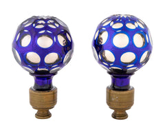 Pair of Blown Cobalt Blue Glass & Mercury Globe Newel Post Finials