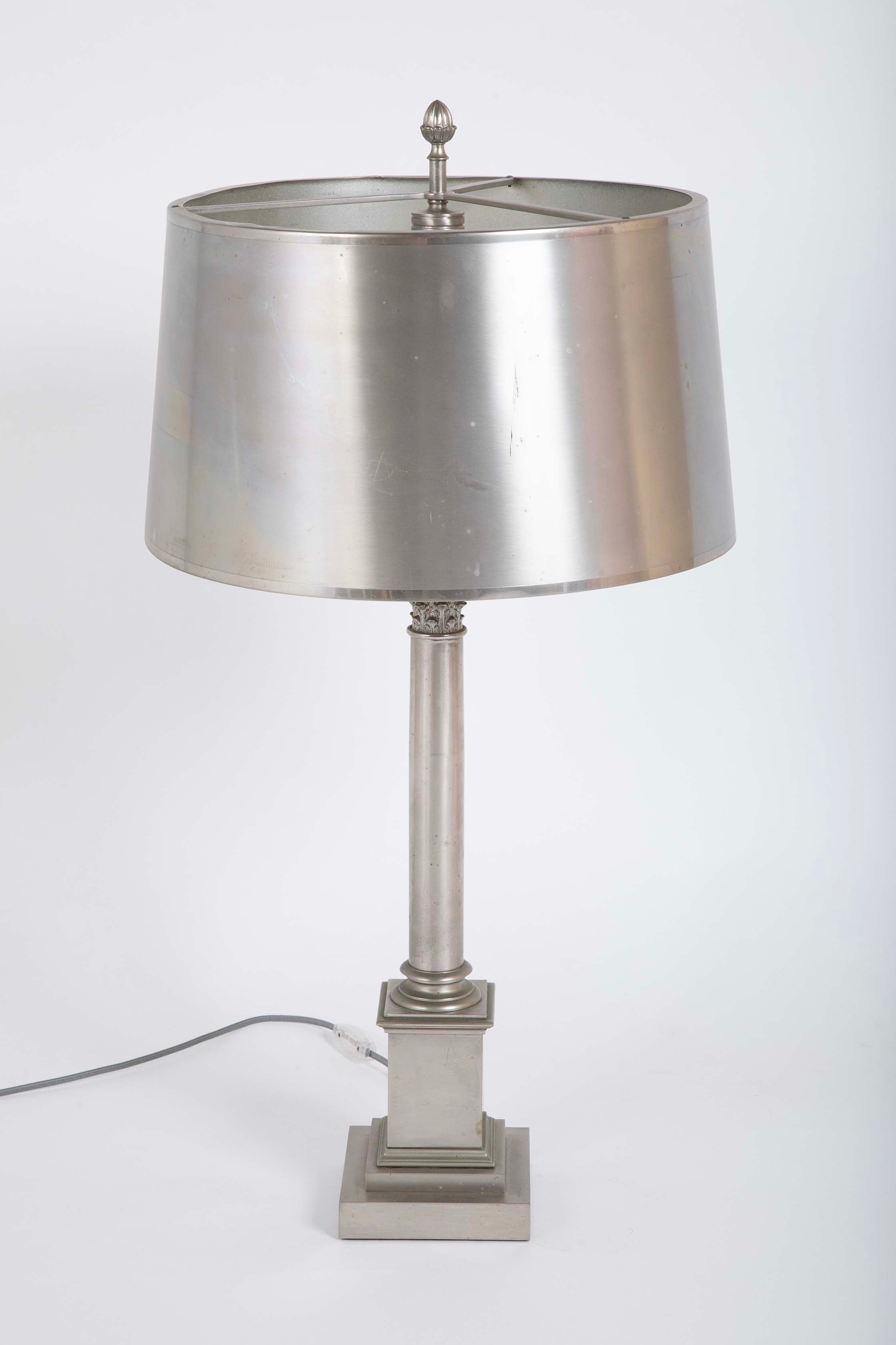 Maison Charles et Fils Silver-Plated Bronze Table Lamp Corinthian Column Form