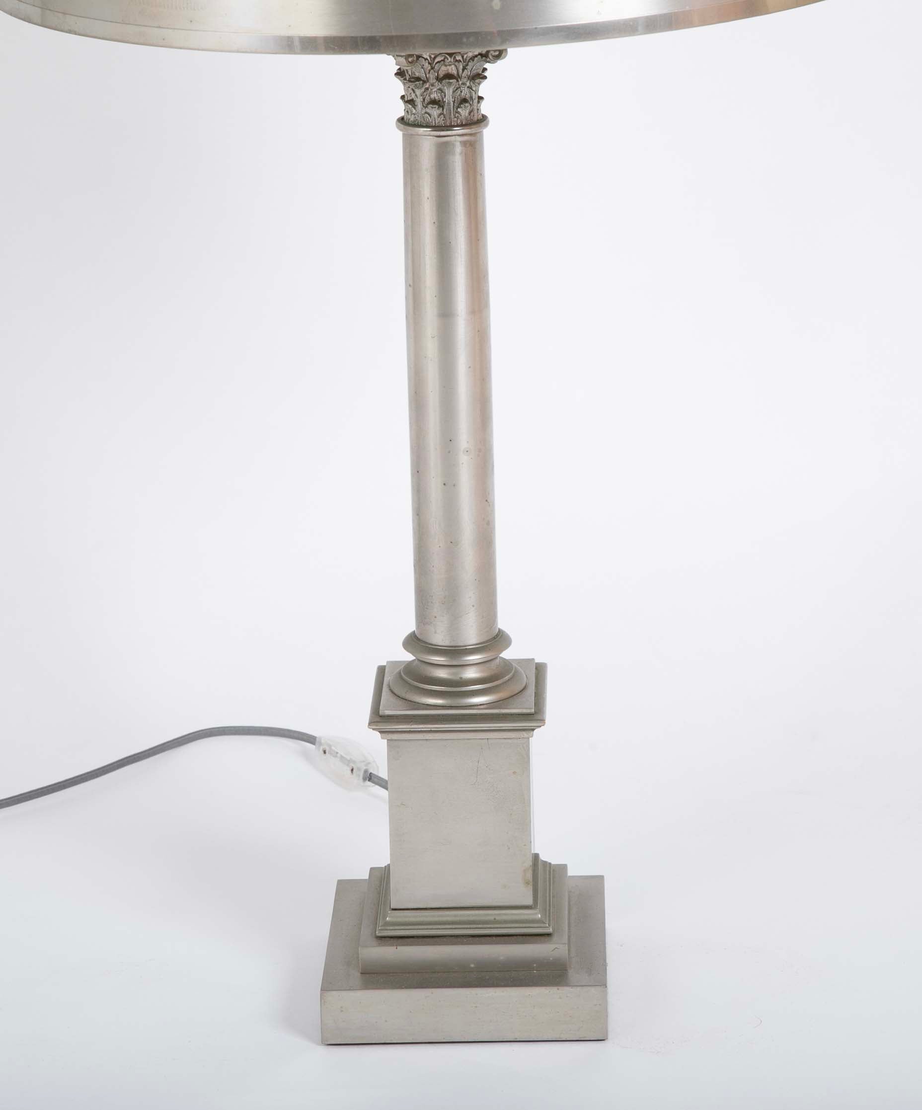 Maison Charles et Fils Silver-Plated Bronze Table Lamp Corinthian Column Form