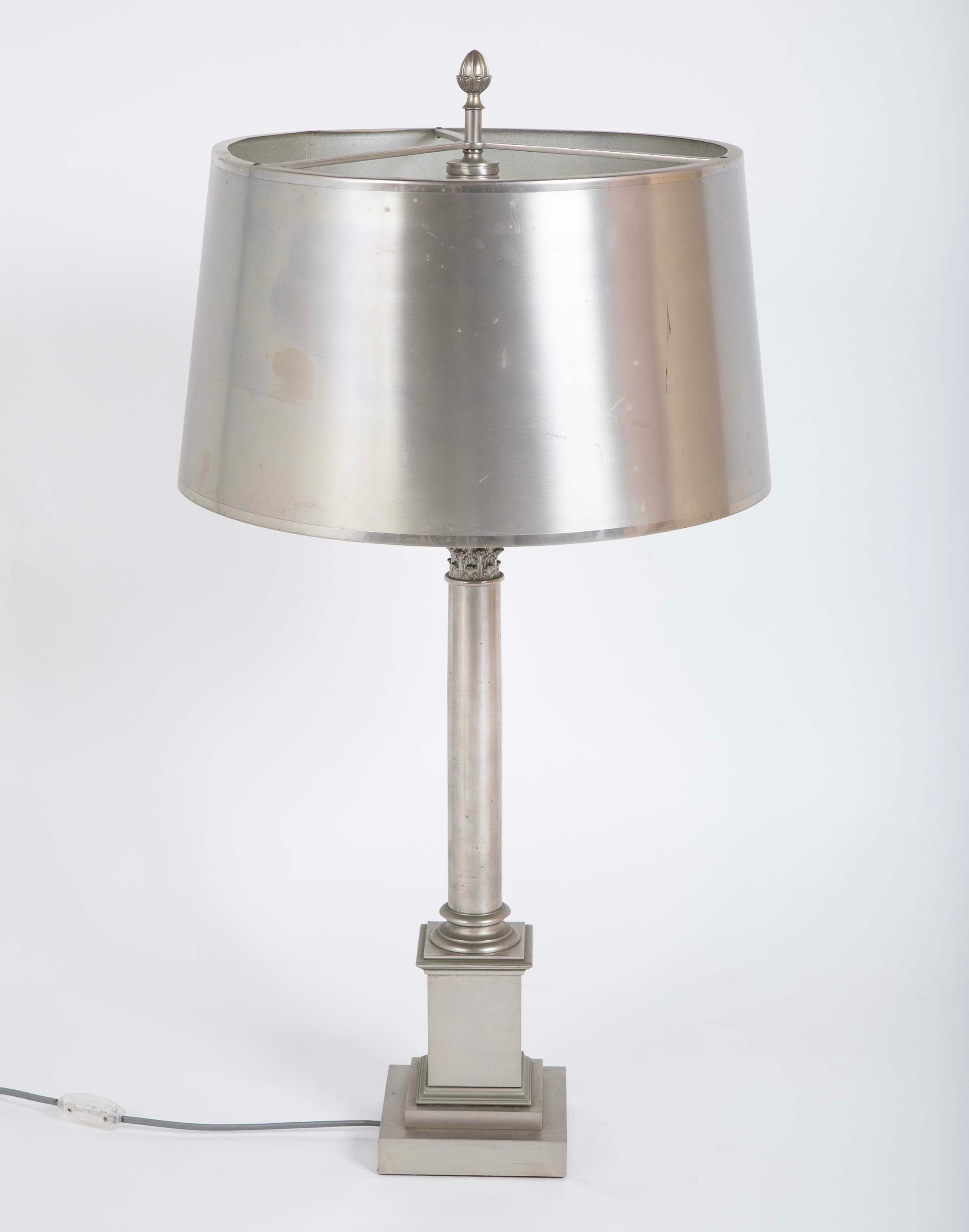 Maison Charles et Fils Silver-Plated Bronze Table Lamp Corinthian Column Form