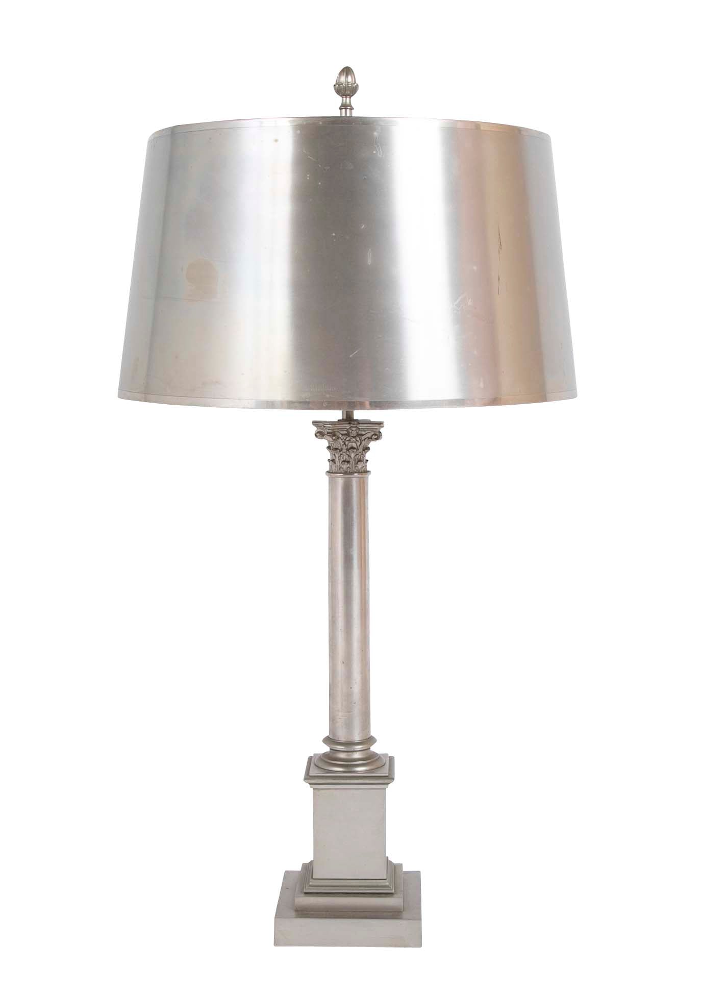 Maison Charles et Fils Silver-Plated Bronze Table Lamp Corinthian Column Form