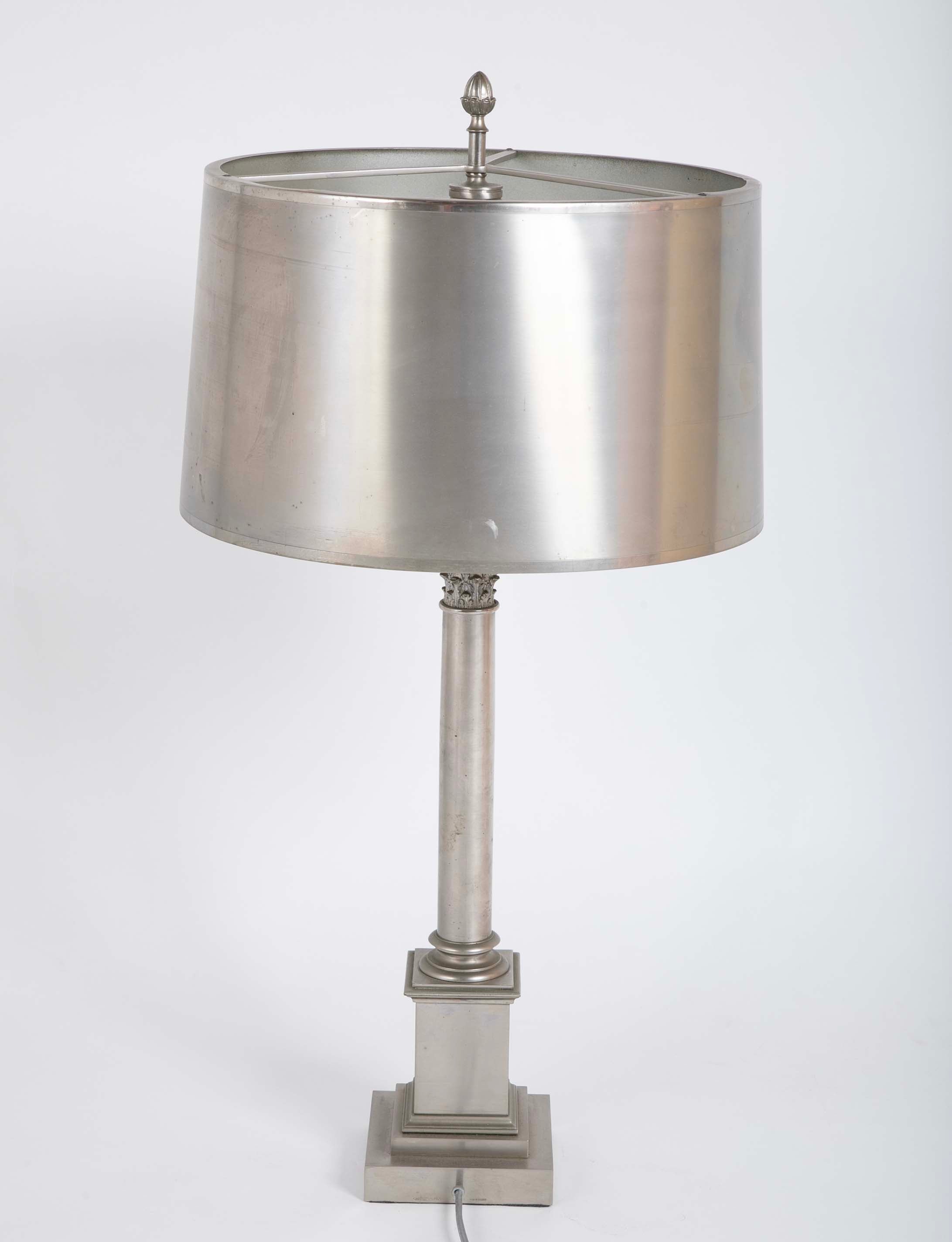 Maison Charles et Fils Silver-Plated Bronze Table Lamp Corinthian Column Form