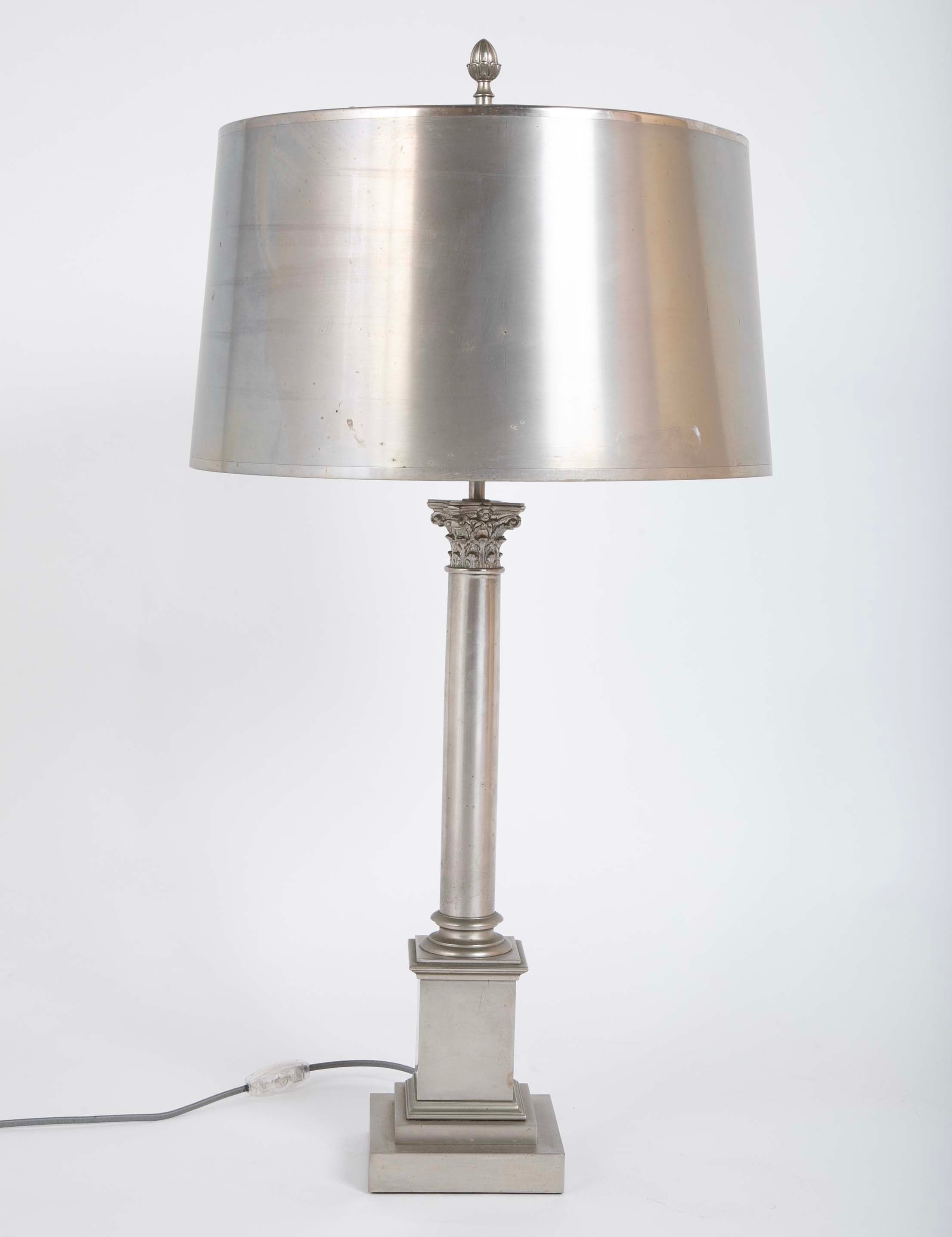 Maison Charles et Fils Silver-Plated Bronze Table Lamp Corinthian Column Form