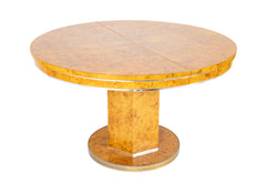 Amboyna Veneer Round Table with Metal Banding by Willy Rizzo