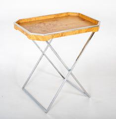 A Chrome and Burlwood Tray Table in the Style of Milo Baughman