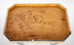 A Chrome and Burlwood Tray Table in the Style of Milo Baughman
