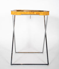 A Chrome and Burlwood Tray Table in the Style of Milo Baughman
