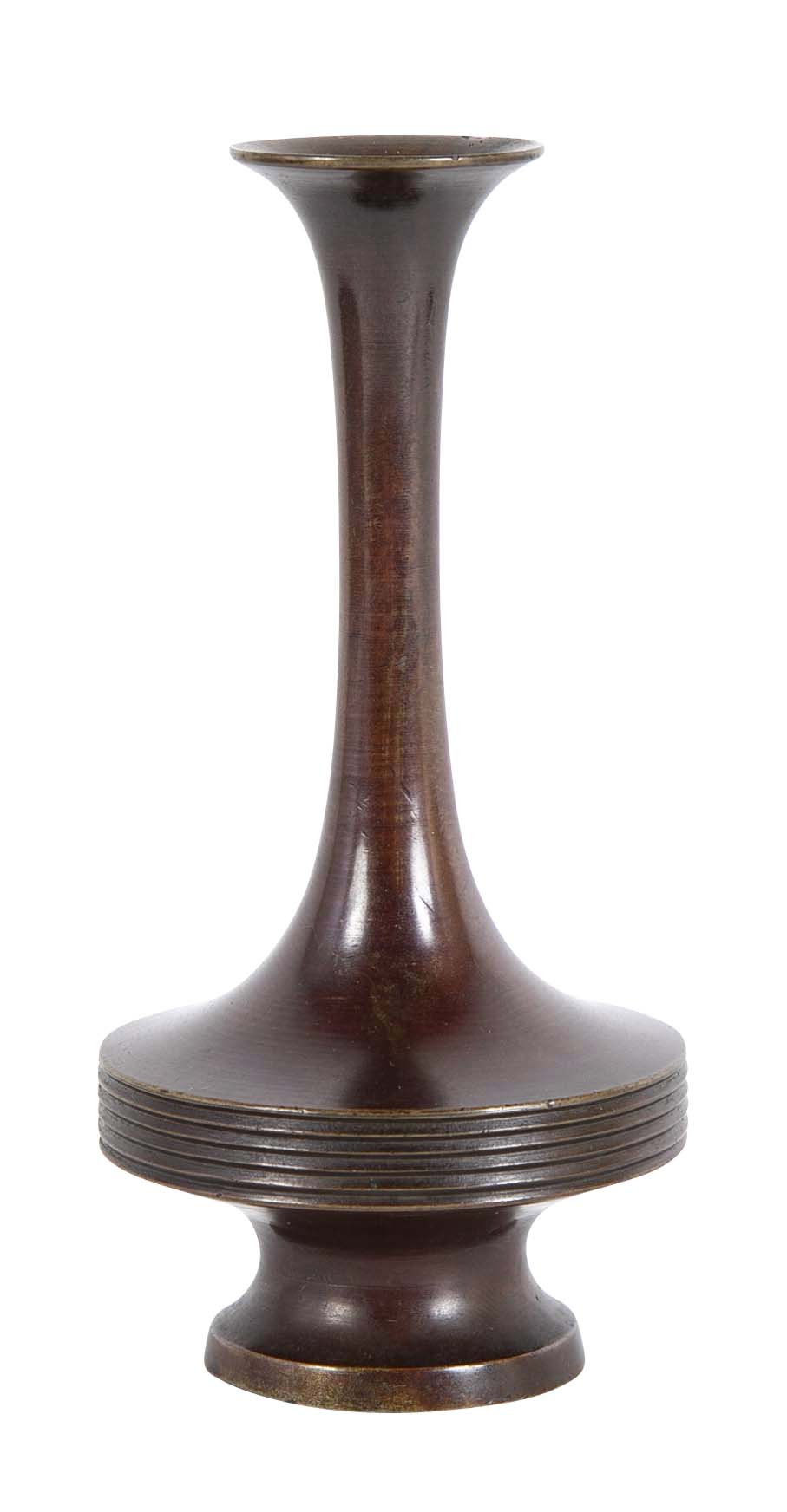 Long Necked Patinated Japanese Bronze Vessel