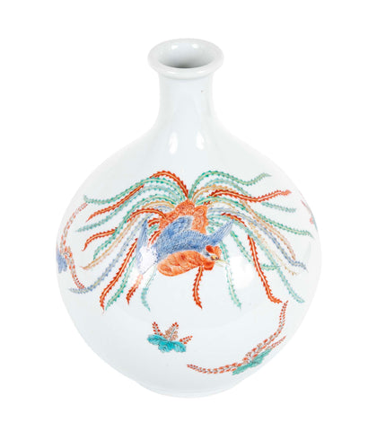 Kakiemon Porcelain Bottle Vase with Bladder Form with Phoenix and Paulownia Design