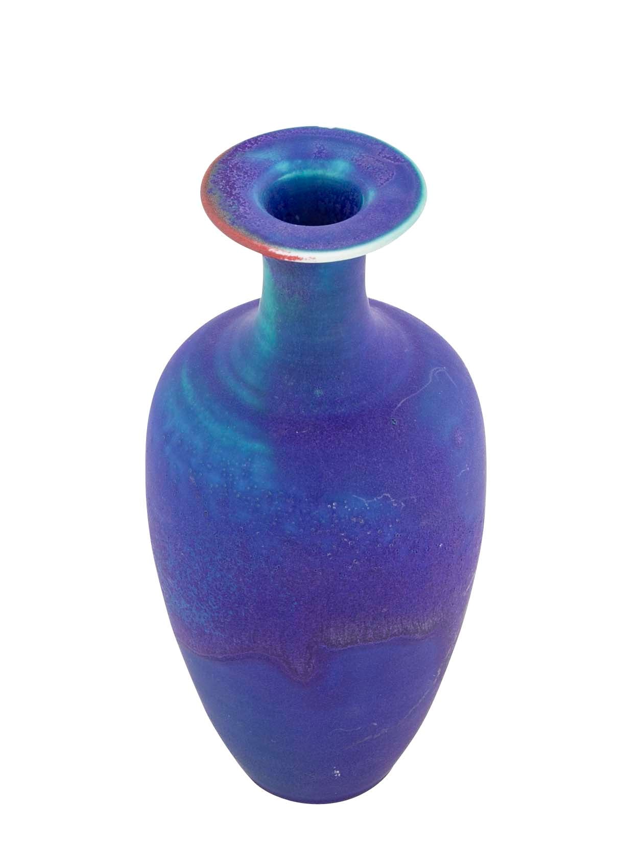 Mid-Century Studio Pottery Porcelain Vase with Cobalt Blue Glaze